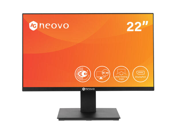 22" LED monitor, 1920x1080 VGA/HDMI/DisplayPort, 2 høyttalere
