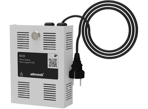 Strømforsyning i skap mini, 24Vdc, 1A plass til 2x1,2Ah batteri (medfølger)