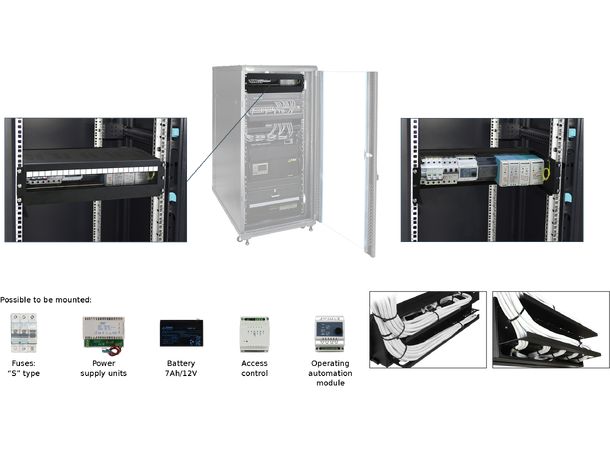 Skap for 19" rack - med DIN skinne 444 x 131 x 162 mm