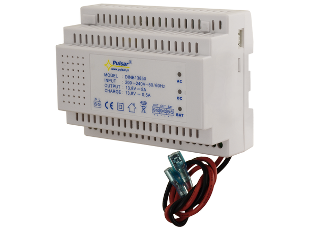 DIN skinne strømforsyning - 5A, 12VDC Pulsar - med batterilader