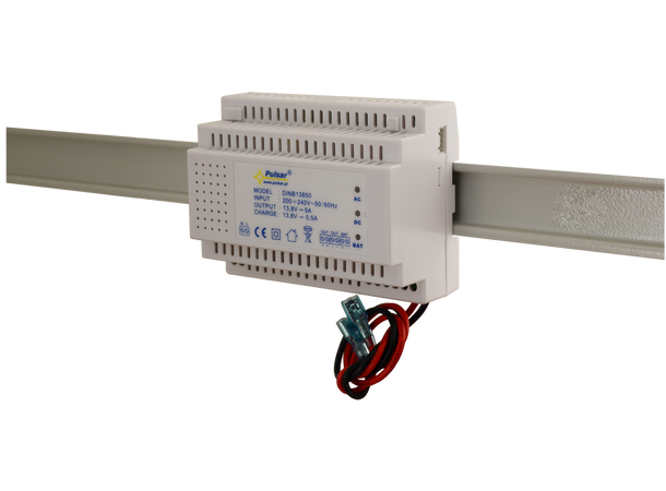 DIN skinne strømforsyning - 5A, 12VDC Pulsar - med batterilader