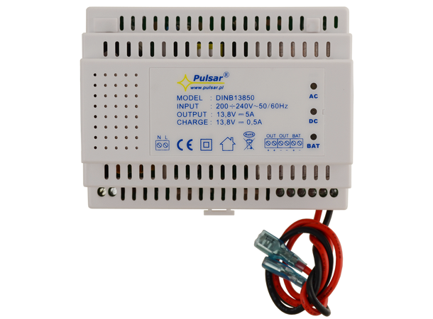 DIN skinne strømforsyning - 5A, 12VDC Pulsar - med batterilader