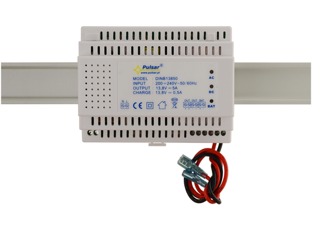 DIN skinne strømforsyning - 5A, 12VDC Pulsar - med batterilader