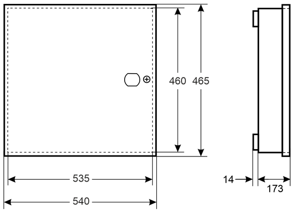 Batteriskap for 2x65Ah batteri 535 x 460 x 173 mm