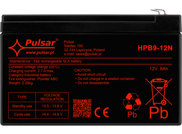 Blybatteri, 12V, 9Ah - 5-8 år