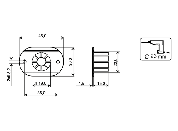 Plastadapter for Alarmtech magnetkontakt for MC240,246,247,250,255,270,272,275