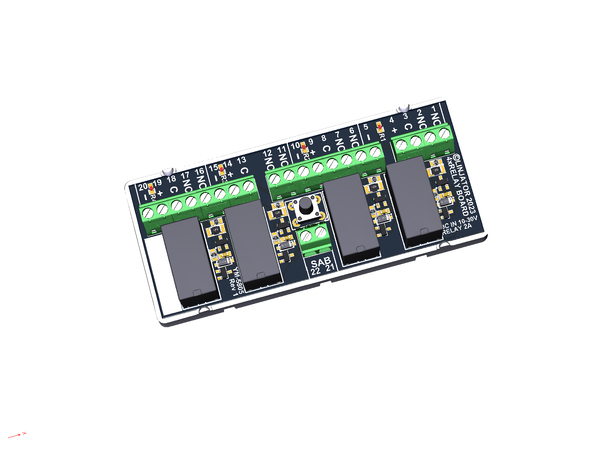 Relémodul 4x1, 12/24Vdc, skruterminaler med sabotasjebryter