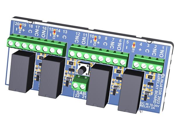 Relémodul 4x1, 12/24Vdc, skruterminaler med sabotasjebryter