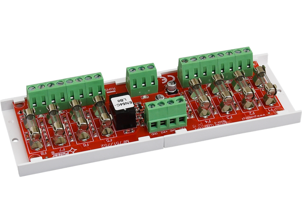Sikringsmodul for strømskap - 8 kurser 20-30VDC, 8 x 500mA