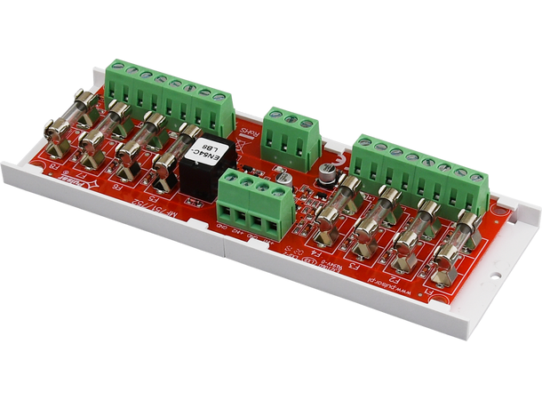 Sikringsmodul for strømskap - 8 kurser 20-30VDC, 8 x 500mA