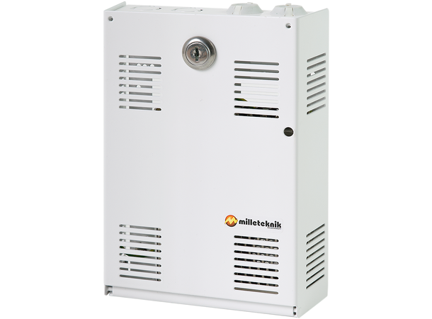 24Vdc nettadapter i stålkapsling - 3A Låsbart skap