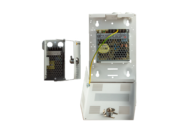 24Vdc nettadapter i stålkapsling - 3A Låsbart skap