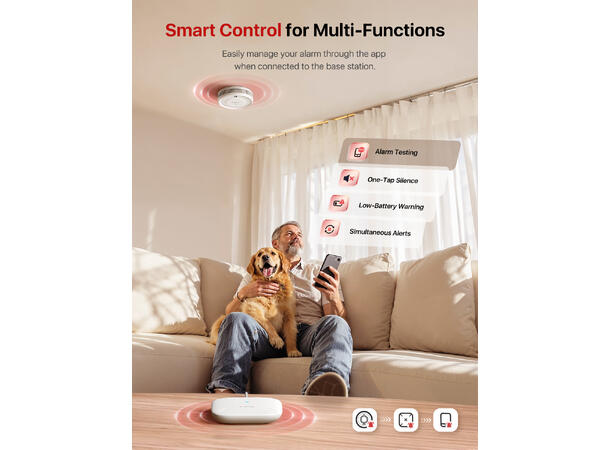 Trådløs optisk røykvarsler 5 års utskiftbart batteri