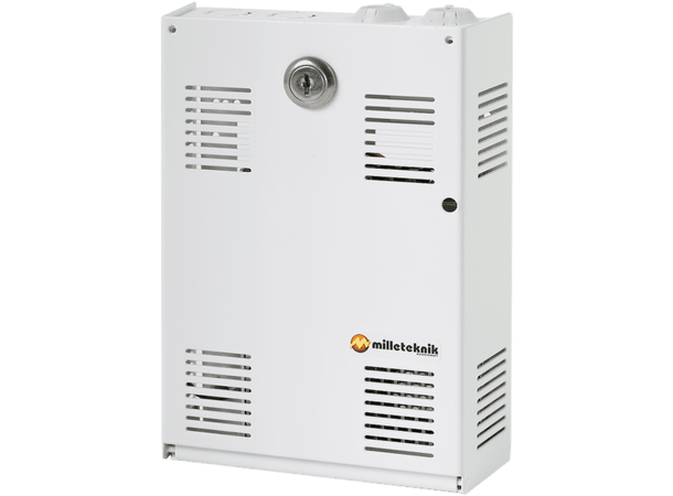 24Vdc nettadapter i stålkapsling - 5A Låsbart skap