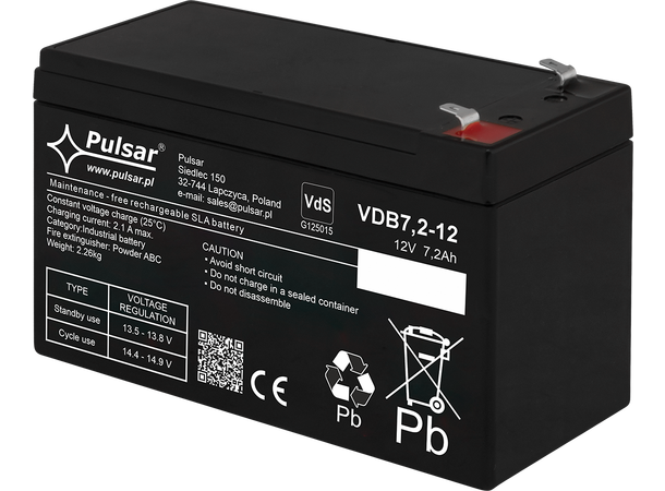 Blybatteri, 12V, 7,2Ah - 8-10 år - VdS