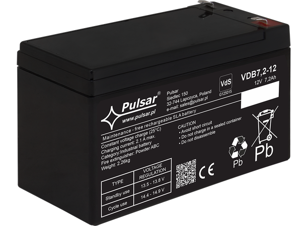 Blybatteri, 12V, 7,2Ah - 8-10 år - VdS