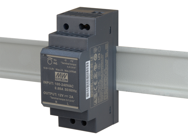 DIN skinne strømforsyning - 2A, 12VDC Mean Well