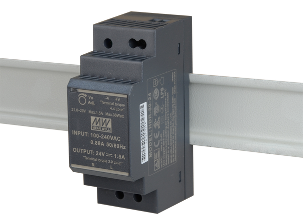 DIN skinne strømforsyning - 1.5A, 24VDC Mean Well