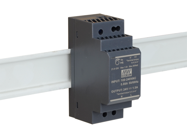 DIN skinne strømforsyning - 1.5A, 24VDC Mean Well
