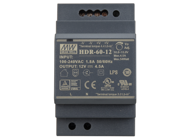 DIN skinne strømforsyning - 4.5A, 12VDC Mean Well