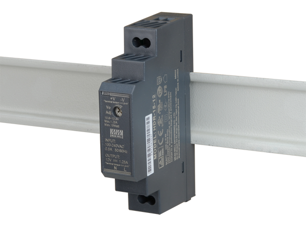 DIN skinne strømforsyning - 1,25A, 12VDC Mean Well