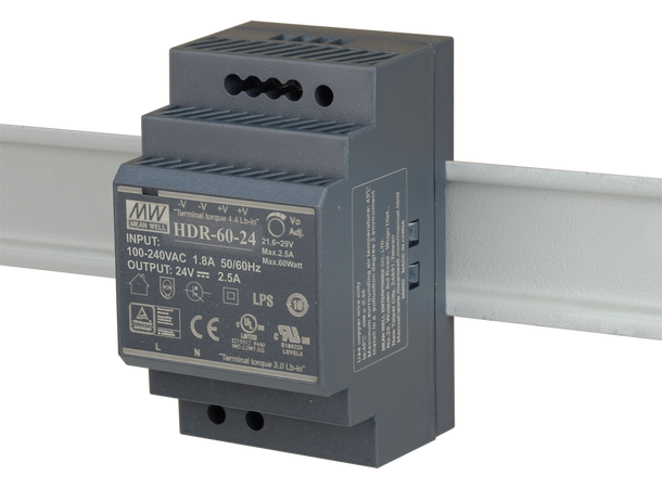 DIN skinne strømforsyning - 2.5A, 24VDC Mean Well
