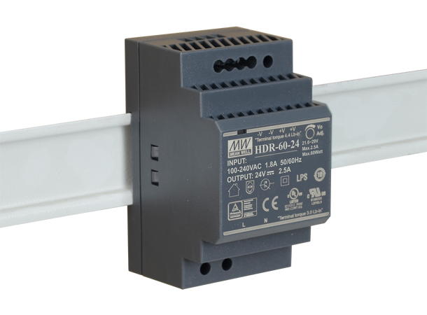 DIN skinne strømforsyning - 2.5A, 24VDC Mean Well