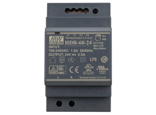 DIN skinne strømforsyning - 2.5A, 24VDC Mean Well