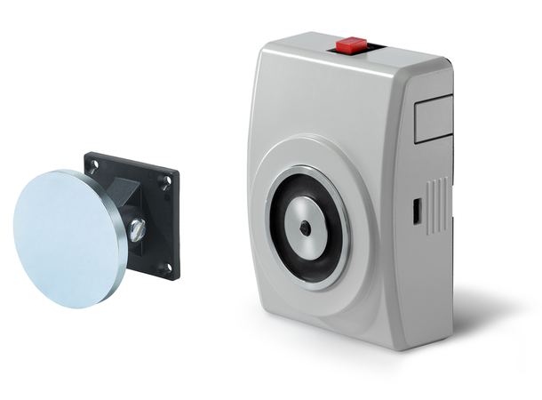 Dørholdemagnet m/utløserknapp og anker 24Vdc, 400N, EN1155